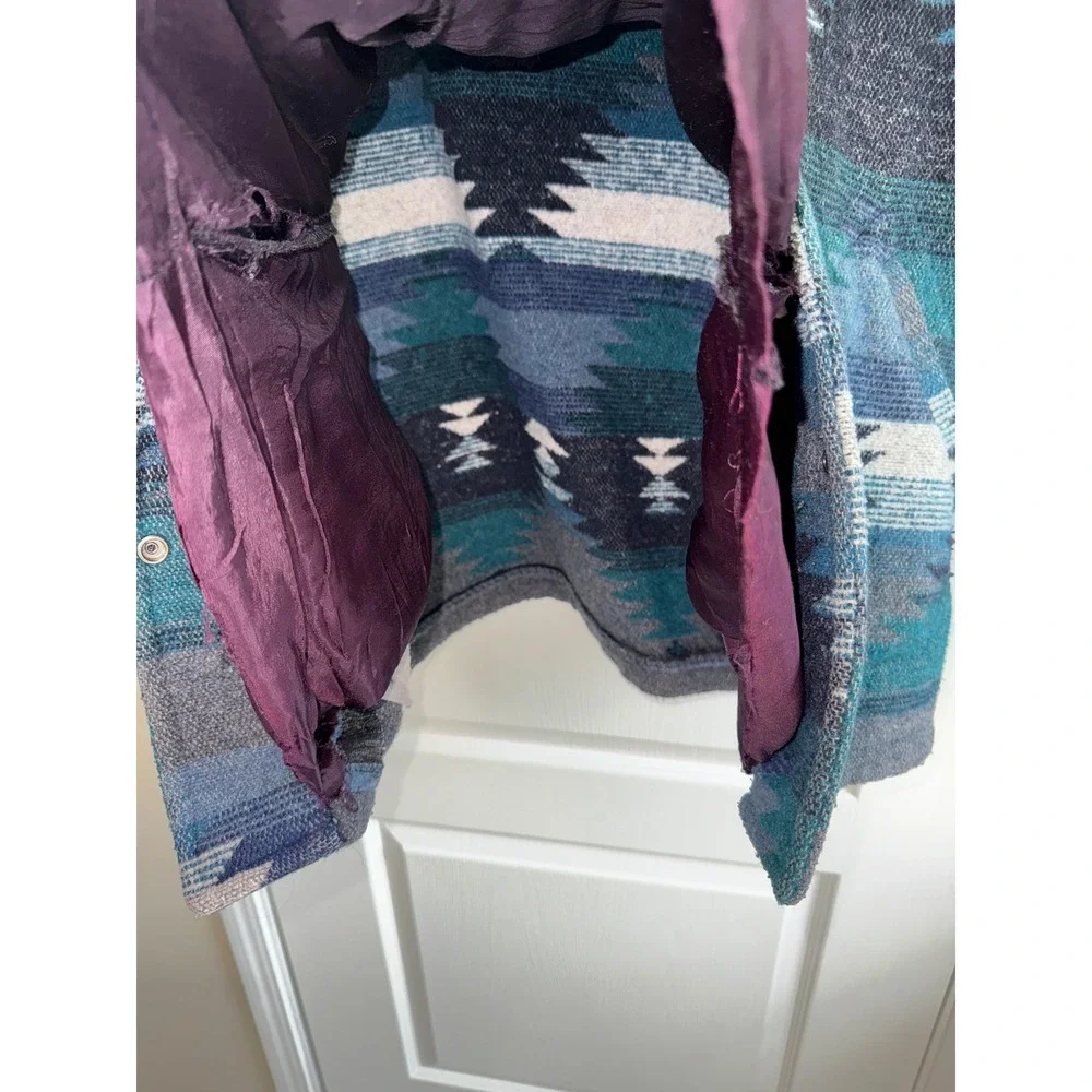 Vintage Braetan Southwestern Blanket Jacket Made USA Aztec Teal Blue WesternCoat